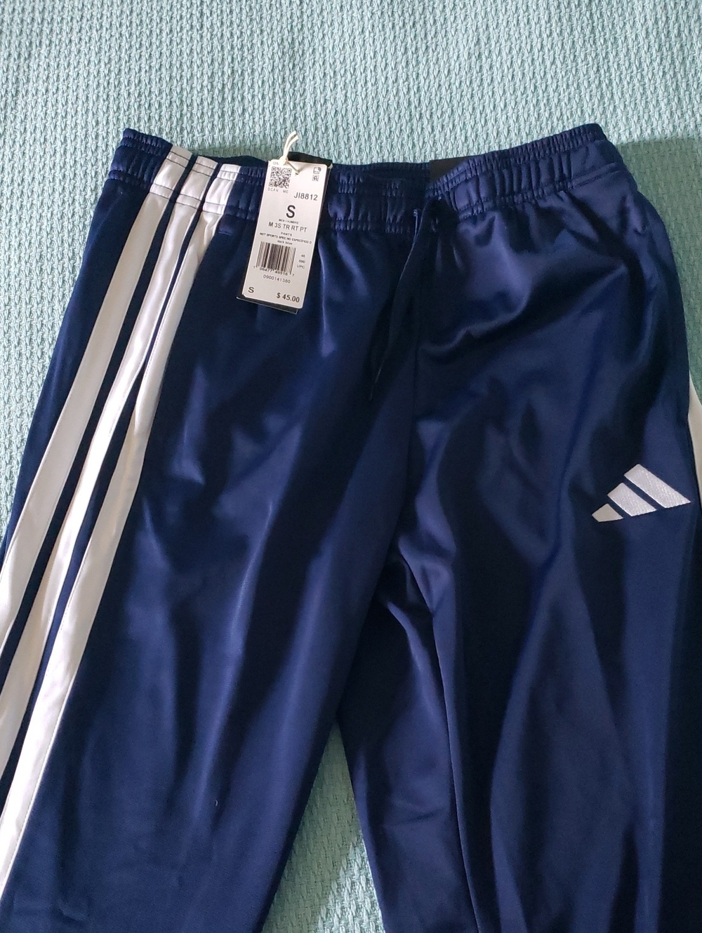 Adidas Mens Navy Joggers with White Three-Stripes